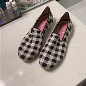 Rothy's Brown and White Gingham Wool Mata Ferri Loafer Flats